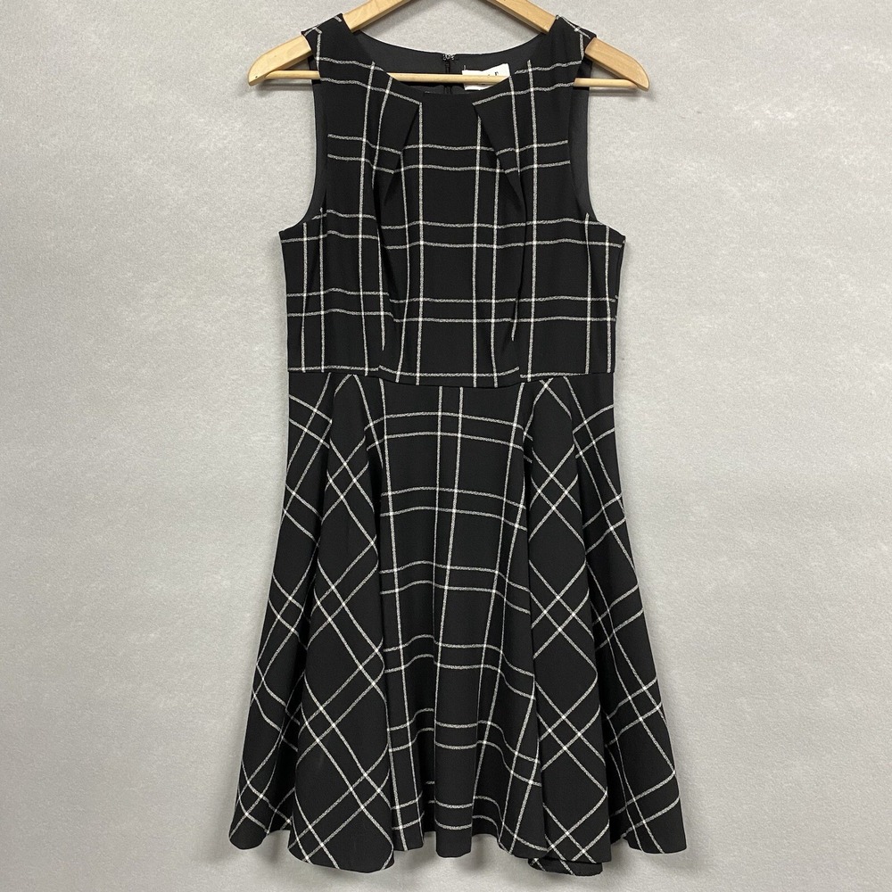 Elle Womens 10 A-Line Dress Black Plaid Sleeveless Dark Academia 90s Y2K LBD